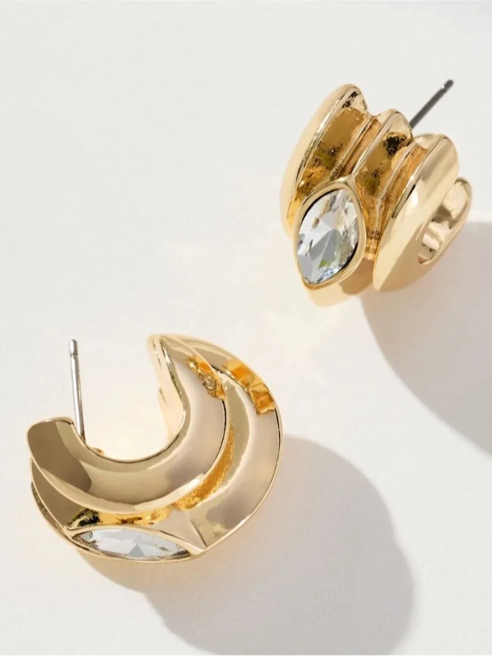 New! Anthropologie Gold Plated Crystal Hoop Earrings NWT